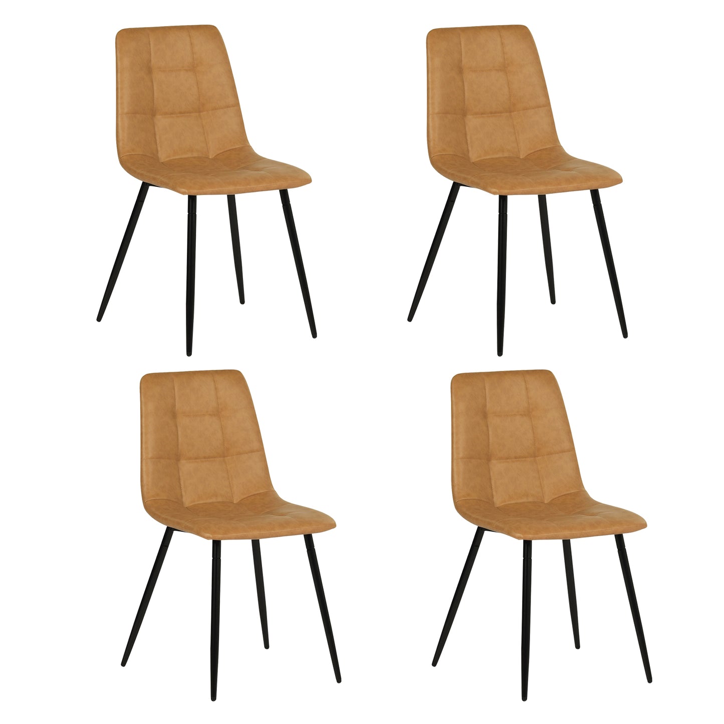 Armloser Esszimmerstuhl mit Stoffbezug und schwarzen Eisenbeinen – Schwarz/Grau/Braun