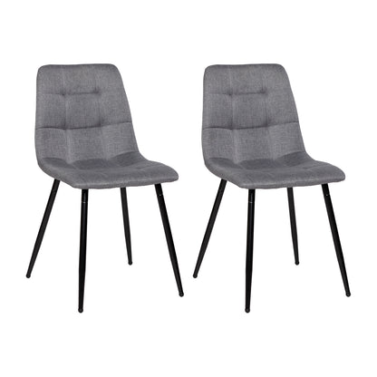 Armloser Esszimmerstuhl mit Stoffbezug und schwarzen Eisenbeinen – Schwarz/Grau/Braun