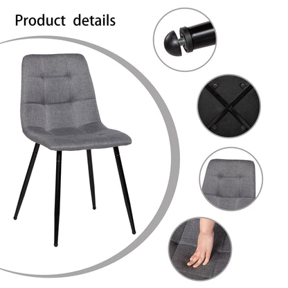 Armloser Esszimmerstuhl mit Stoffbezug und schwarzen Eisenbeinen – Schwarz/Grau/Braun