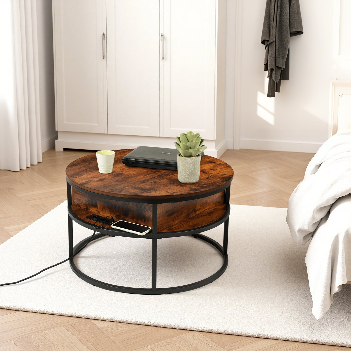 Lift-Top Couchtisch mit verstecktem Fach und Steckdose