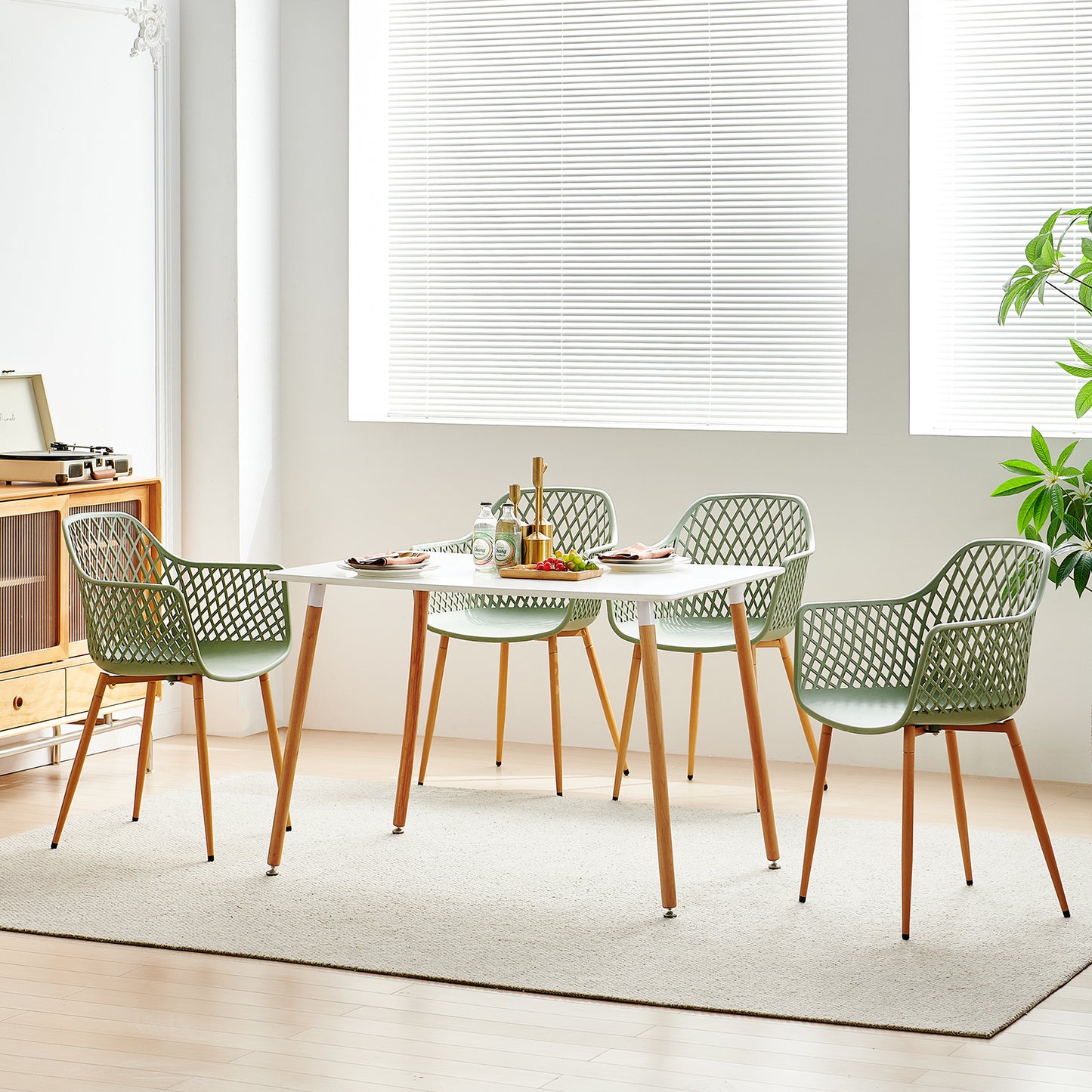 ROME Esszimmerstühle mit durchbrochenen Armlehnen aus PP-Material (4er- oder 6er-Set) – Graugrün