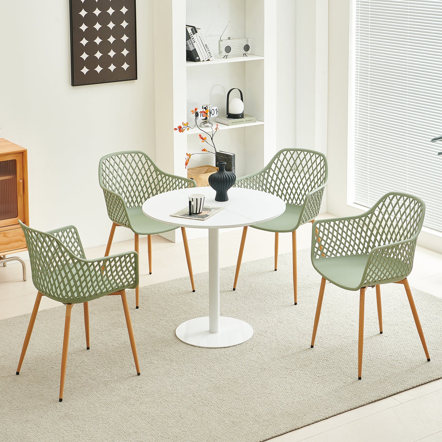 ROME Esszimmerstühle mit durchbrochenen Armlehnen aus PP-Material (4er- oder 6er-Set) – Graugrün