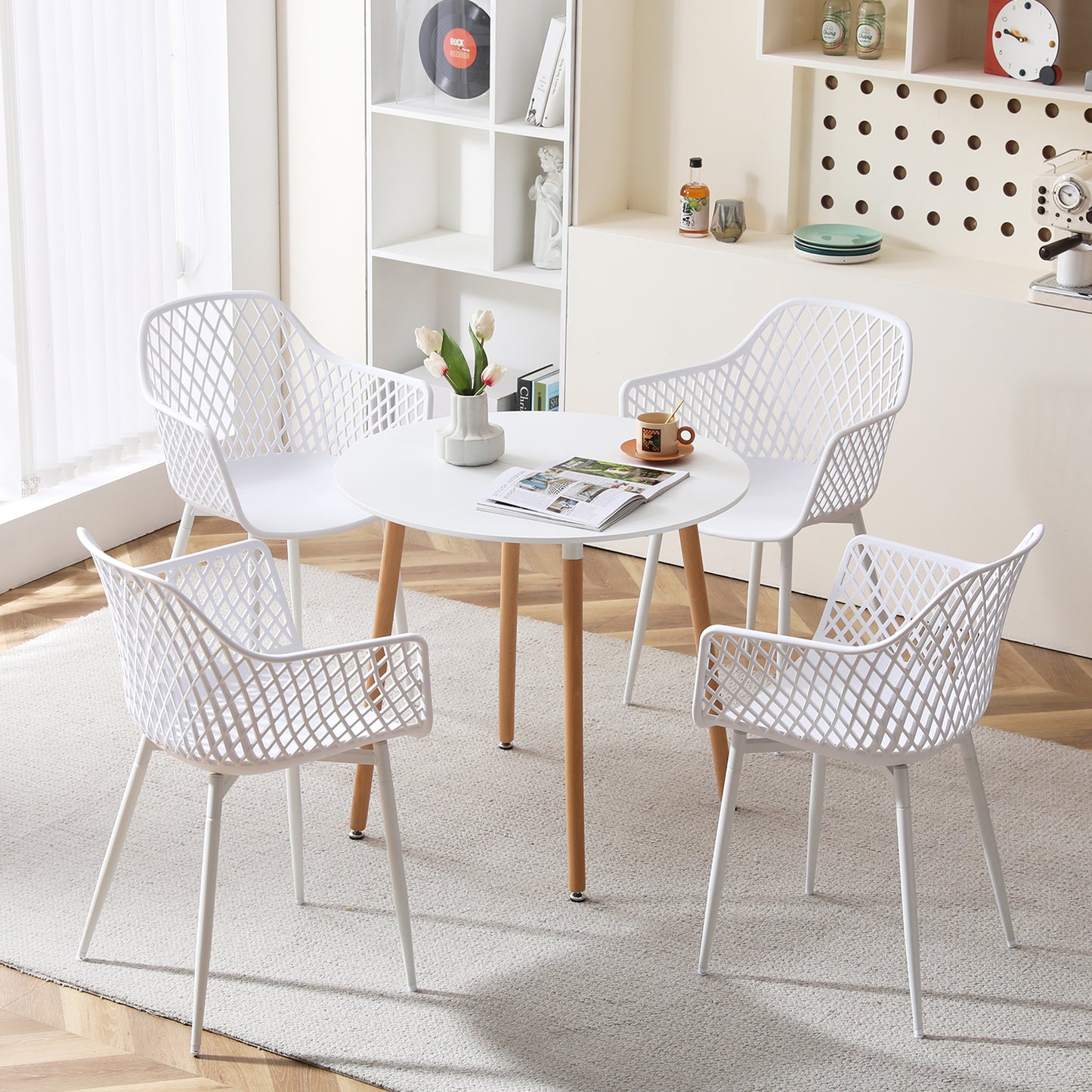 ROME Hollow Arm Chair (4er-Set) – Weiß