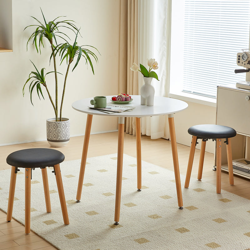 RONALD ¨C Set aus elegantem wei?em Esstisch und 4 schwarzen PU-Lederhockern