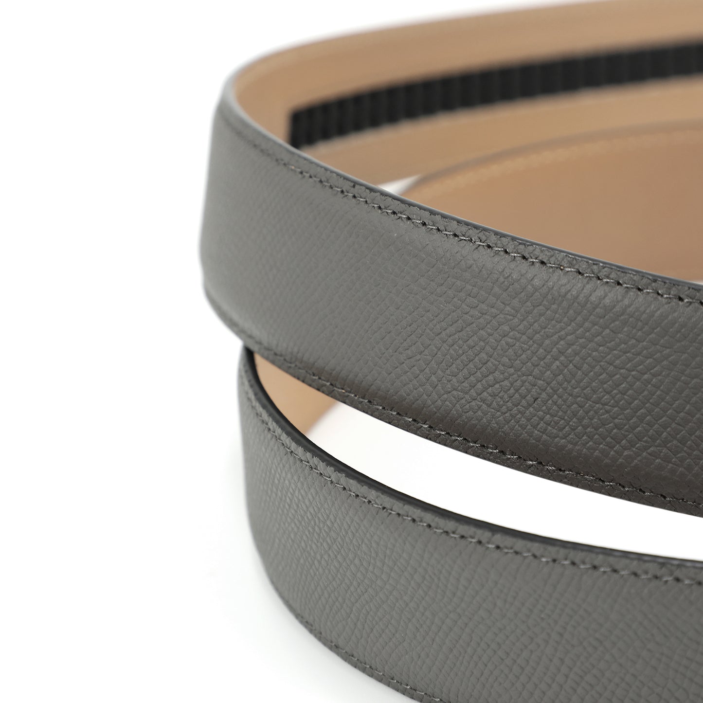 Rho Klassischer G¨¹rtel aus Rindsleder mit automatischer Schnalle, stahlgrau