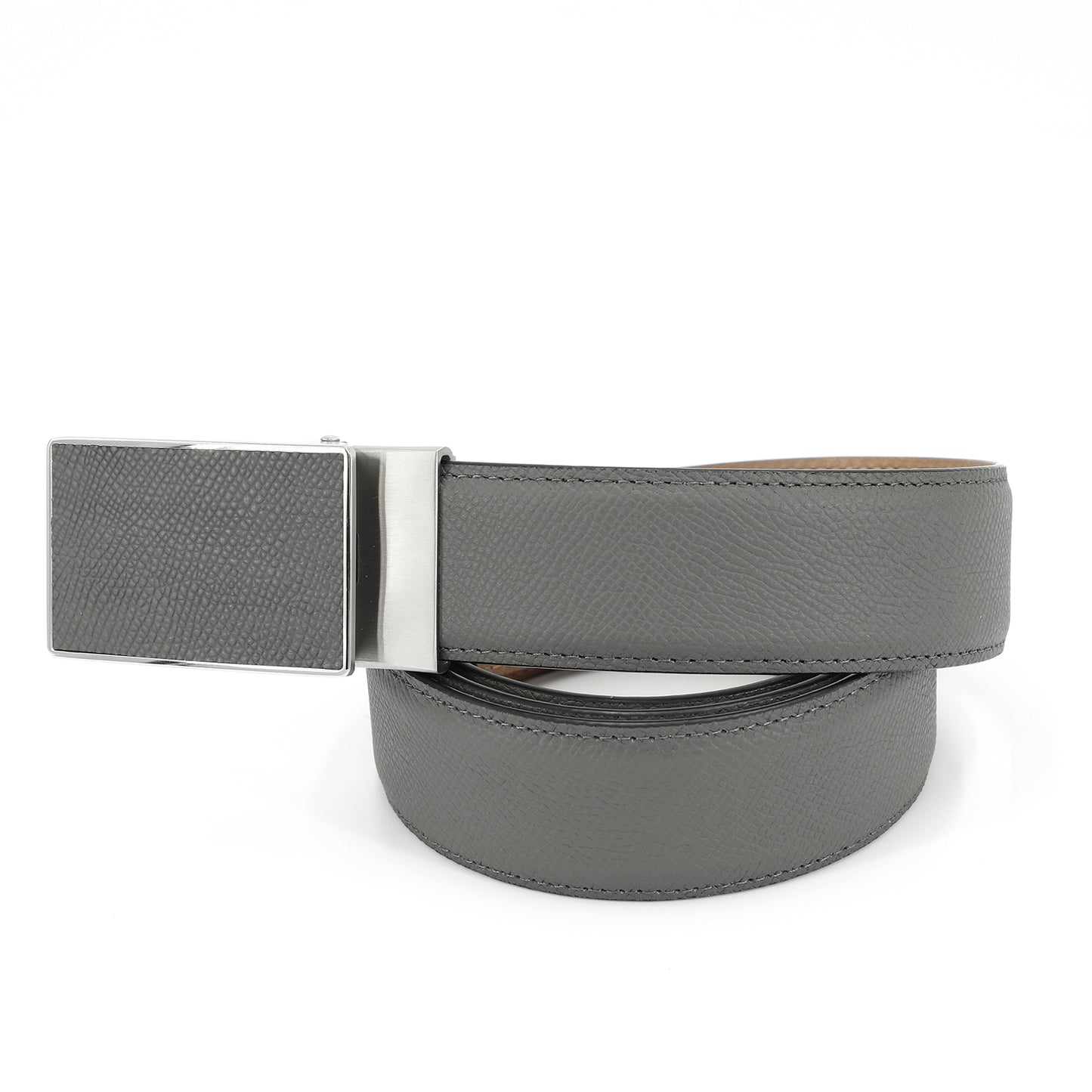 Rho Klassischer G¨¹rtel aus Rindsleder mit automatischer Schnalle, stahlgrau