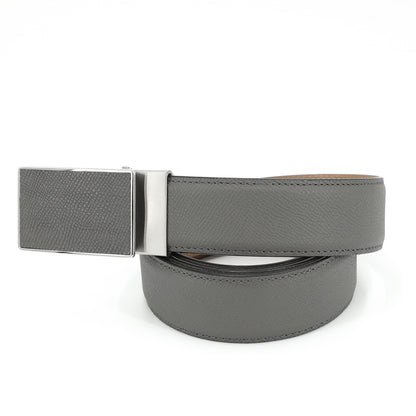 Rho Klassischer G¨¹rtel aus Rindsleder mit automatischer Schnalle, stahlgrau