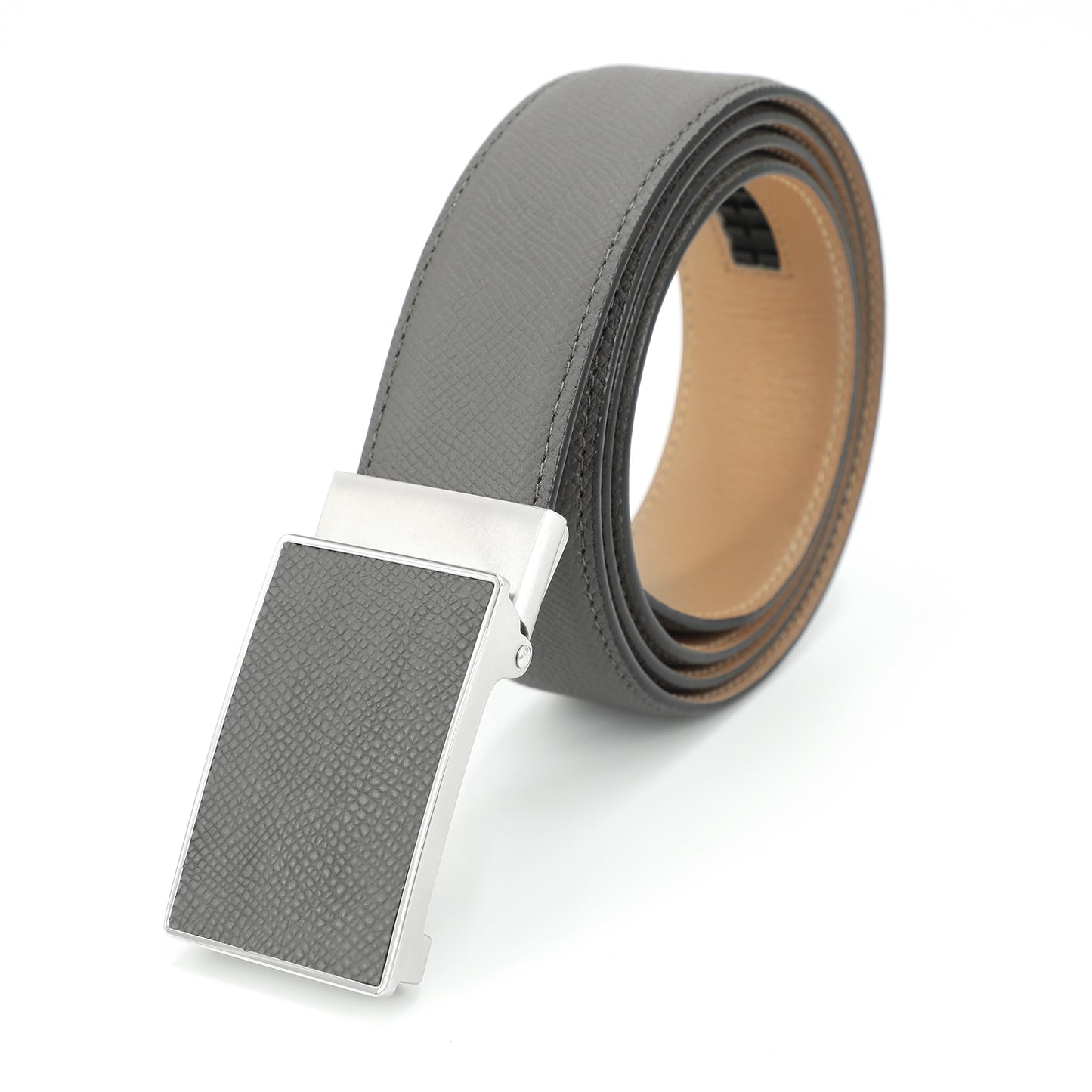 Rho Klassischer G¨¹rtel aus Rindsleder mit automatischer Schnalle, stahlgrau
