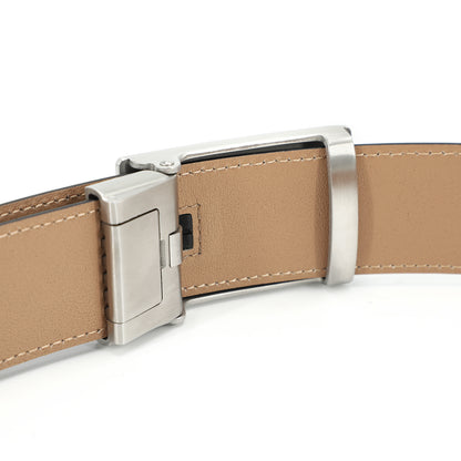 Rho Klassischer G¨¹rtel aus Rindsleder mit automatischer Schnalle, stahlgrau