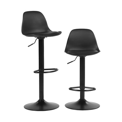 HAZLET Moderner verstellbarer Barstuhl mit Rückenlehne und Fußstützen, 2er-Set – Schwarz