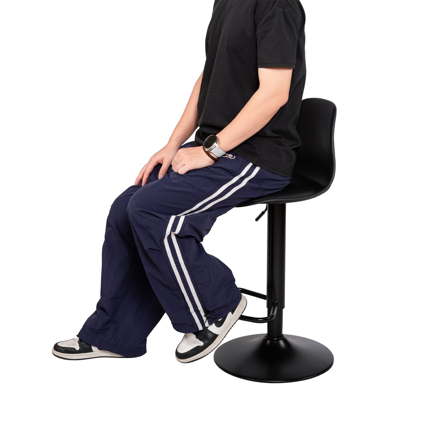 HAZLET Moderner verstellbarer Barstuhl mit Rückenlehne und Fußstützen, 2er-Set – Schwarz