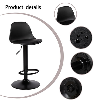 HAZLET Moderner verstellbarer Barstuhl mit Rückenlehne und Fußstützen, 2er-Set – Schwarz