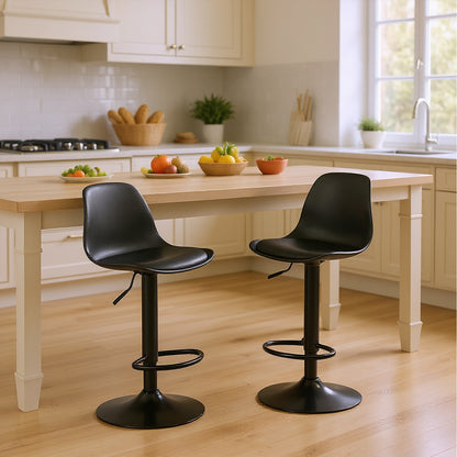 HAZLET Moderner verstellbarer Barstuhl mit Rückenlehne und Fußstützen, 2er-Set – Schwarz