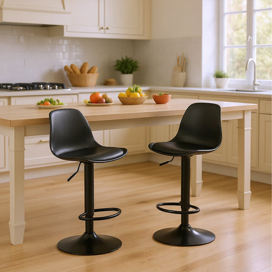 HAZLET Moderner verstellbarer Barstuhl mit Rückenlehne und Fußstützen, 2er-Set – Schwarz