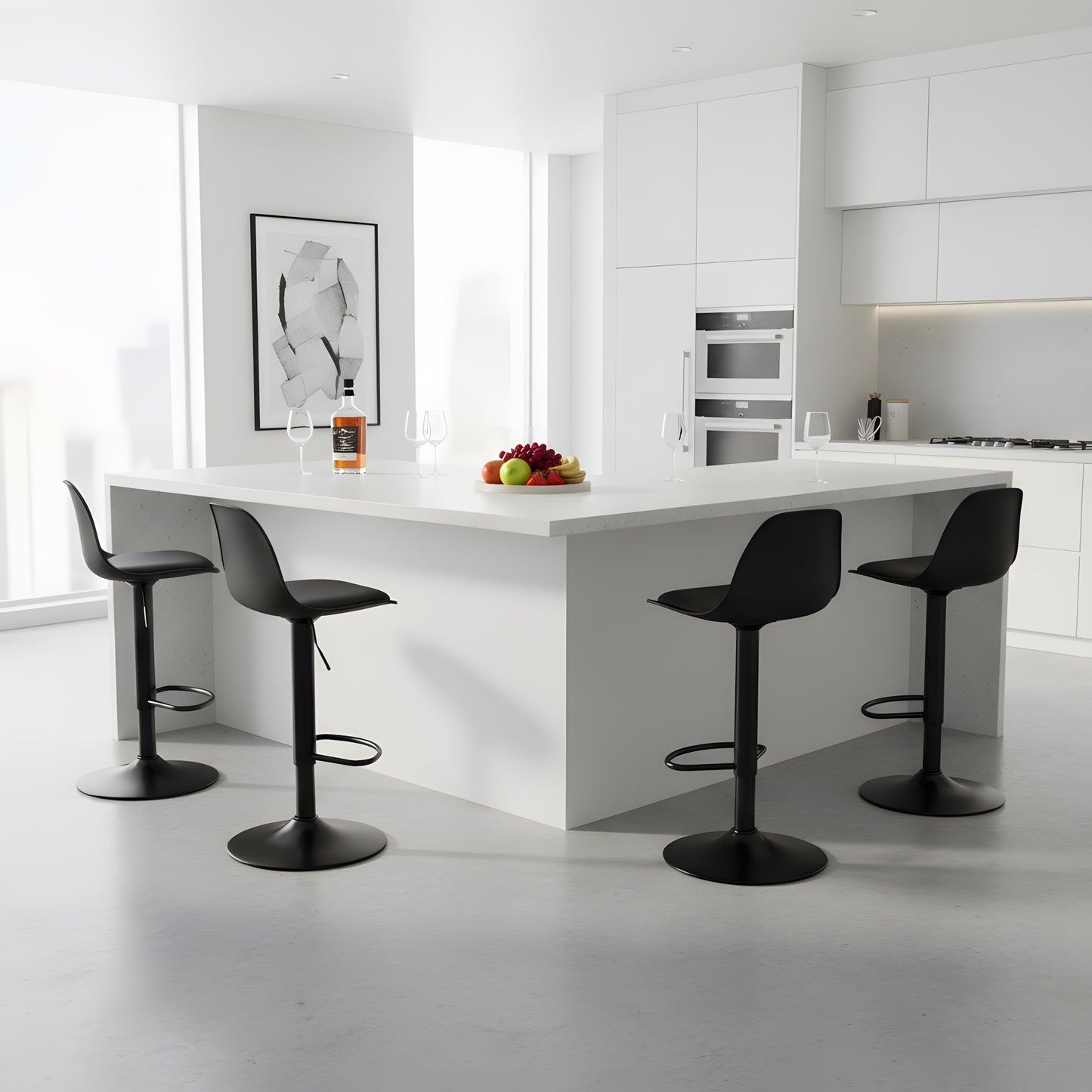 HAZLET Moderner verstellbarer Barstuhl mit Rückenlehne und Fußstützen, 2er-Set – Schwarz