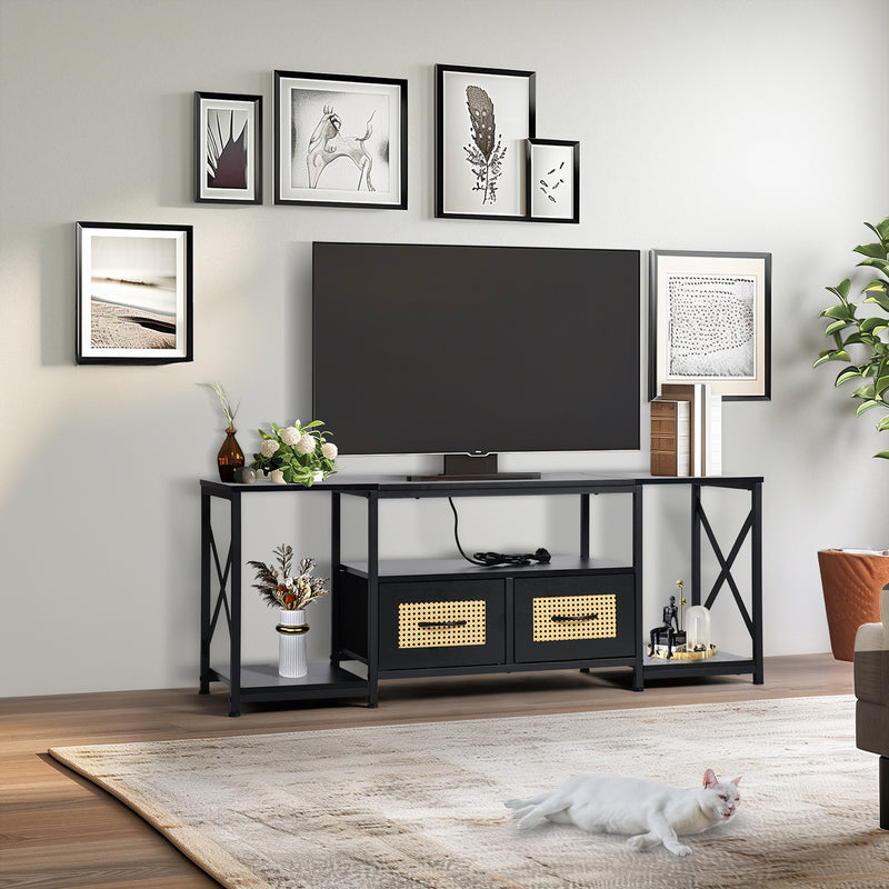 BeistelSet mit 1 modernen TV-Schrank mit Eisenbeinen – Schwarz-SLATY