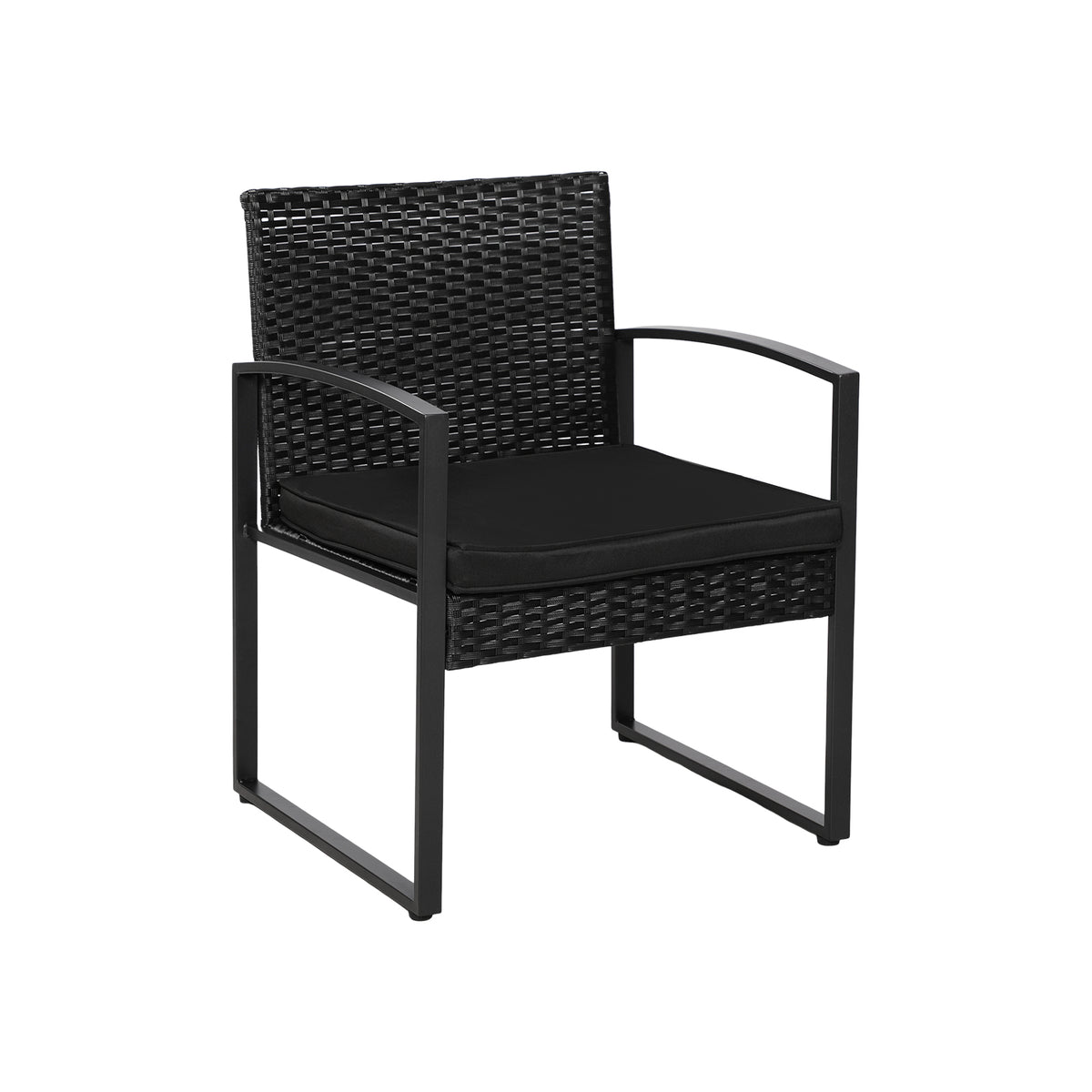 5-teiliges Gartenmöbelset aus Rattan, 2 Sessel + 2 Hocker + 1 Tisch – Schwarz