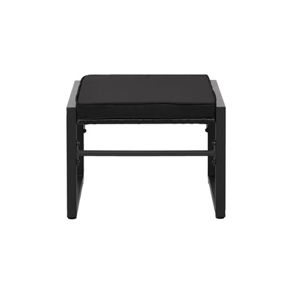 5-teiliges Gartenmöbelset aus Rattan, 2 Sessel + 2 Hocker + 1 Tisch – Schwarz