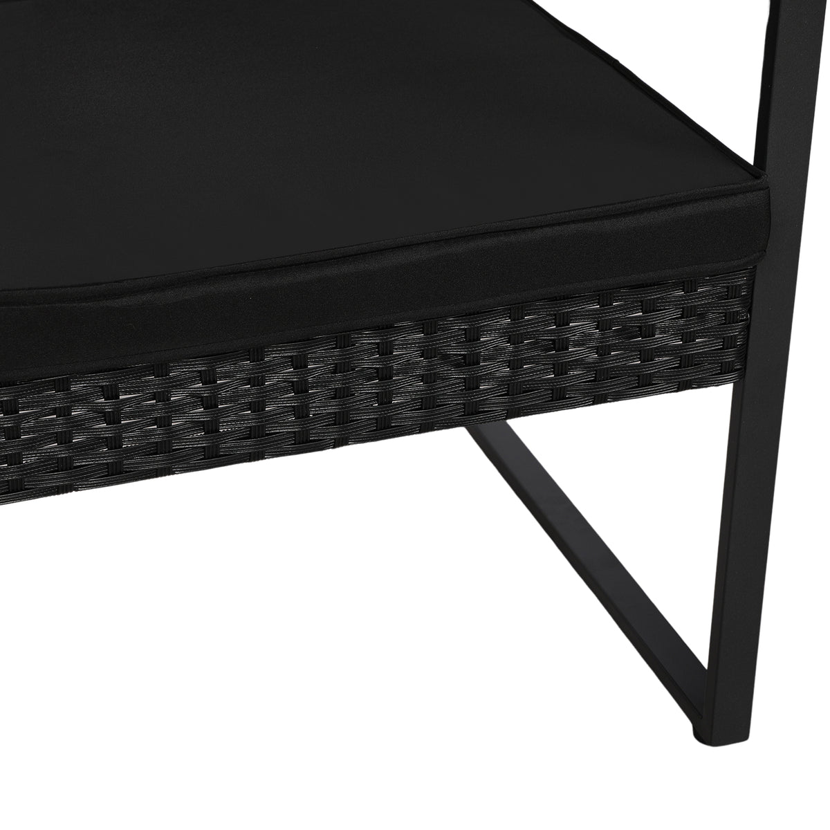 5-teiliges Gartenmöbelset aus Rattan, 2 Sessel + 2 Hocker + 1 Tisch – Schwarz