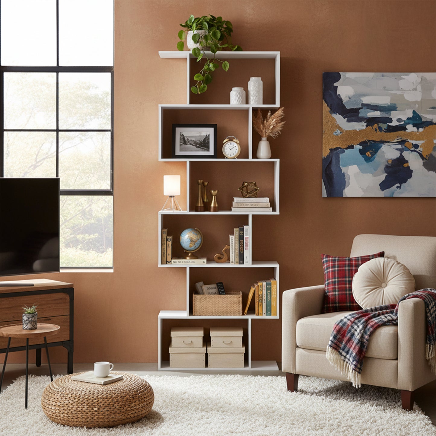 TILDEN Bücherregal, Standregal, Büroregal, Raumteiler mit 6 Fächern – Weiß