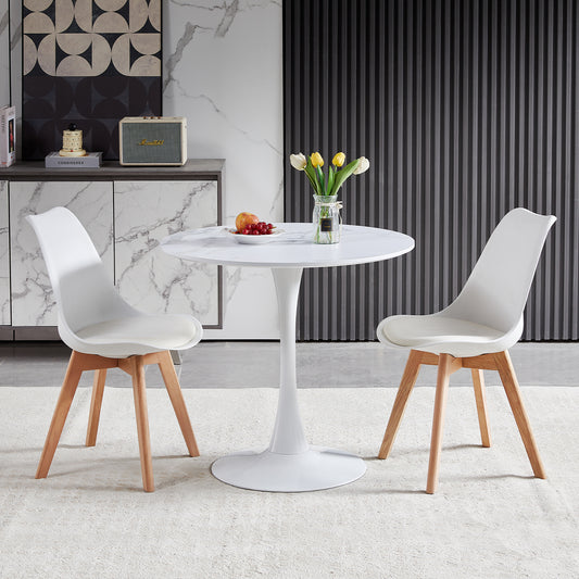 TULIP Runder Esstisch ohne Lücken, 75 cm - Schwarz/Weiß/Marmor