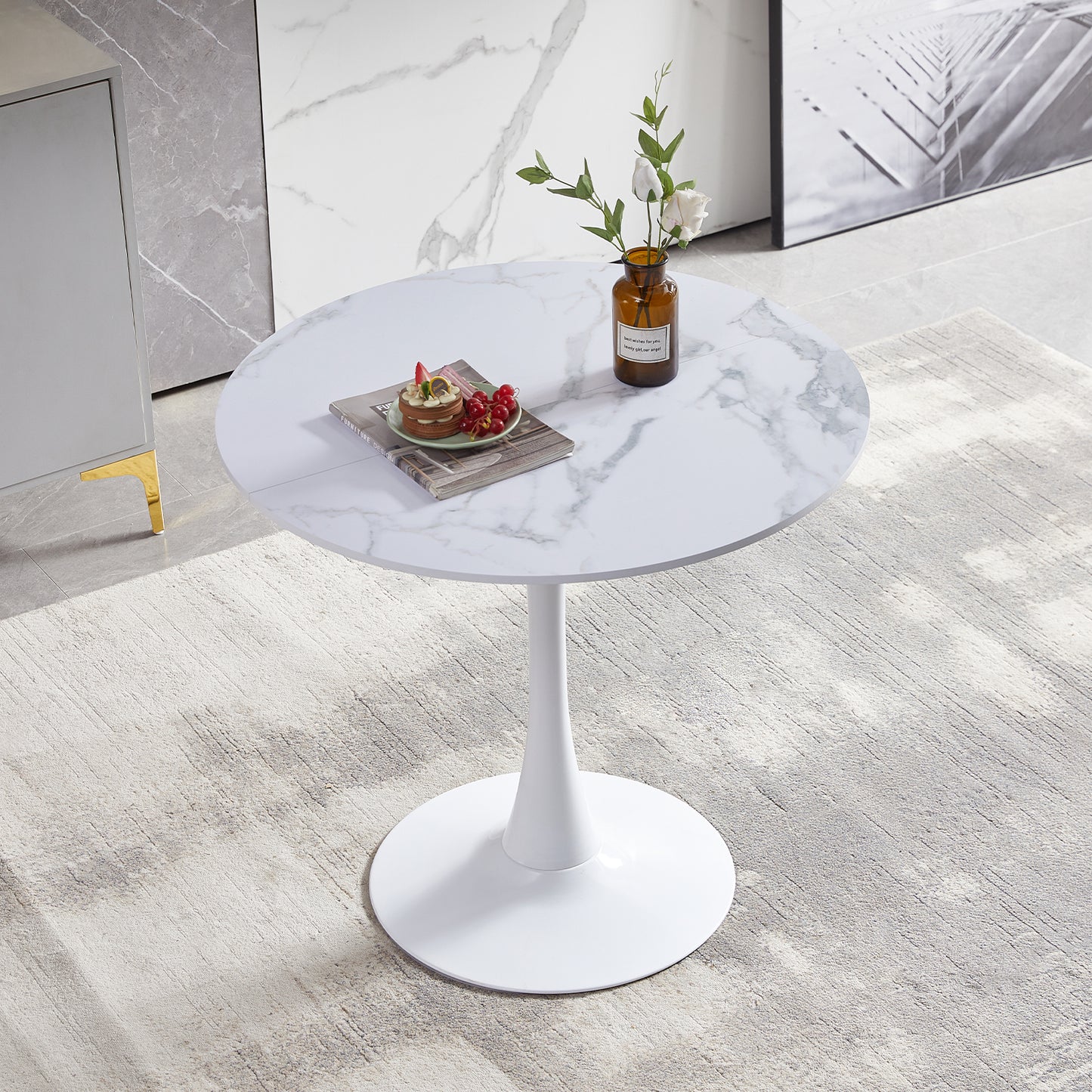 TULIP Tisch mit Turmplatte, einfacher Freizeit-Nordic-Esstisch, Tulpentisch, Balkon, kleiner runder Tisch – Schwarz