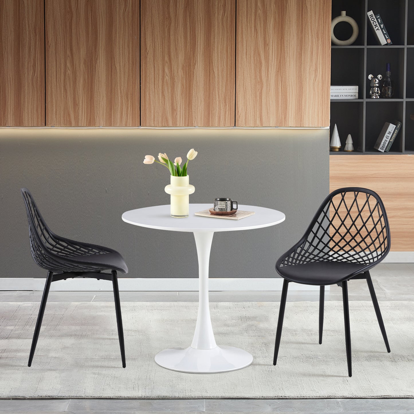 TULIP Runder Esstisch ohne Lücken, 75 cm - Schwarz/Weiß/Marmor