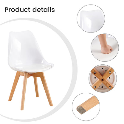 Neu Esszimmerstuhl 4er Set mit Buchenholzbeinen PET-Material-Weiß-TULIP