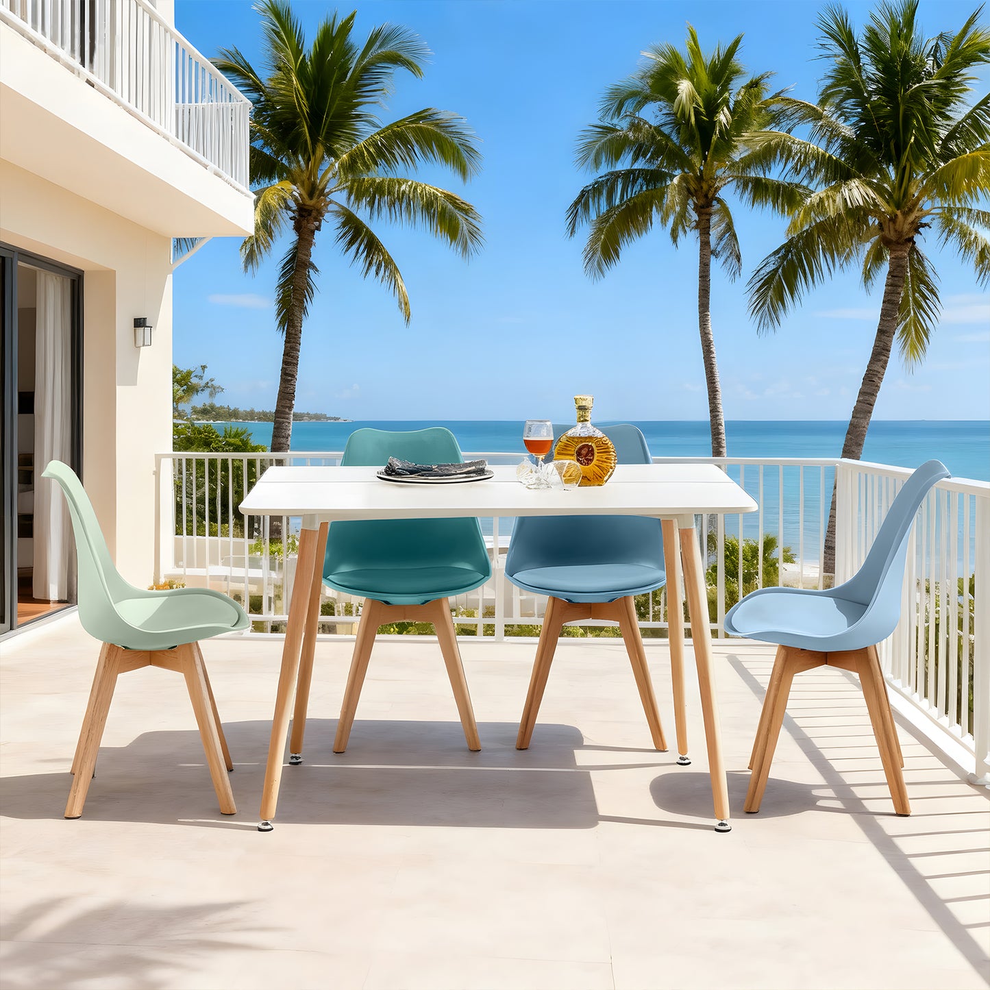 TULIP Weichplastikstuhl, weiche Farbkombination, 4er-Set