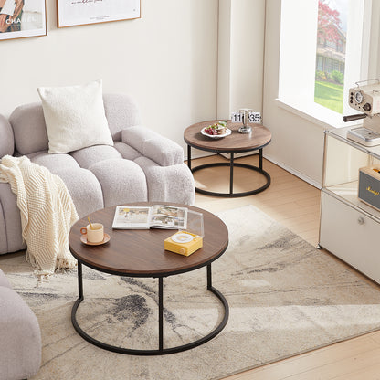 VARESE Satz-Couchtisch Φ80*45cm/Φ60*35 – Farbe Braun/Marmor