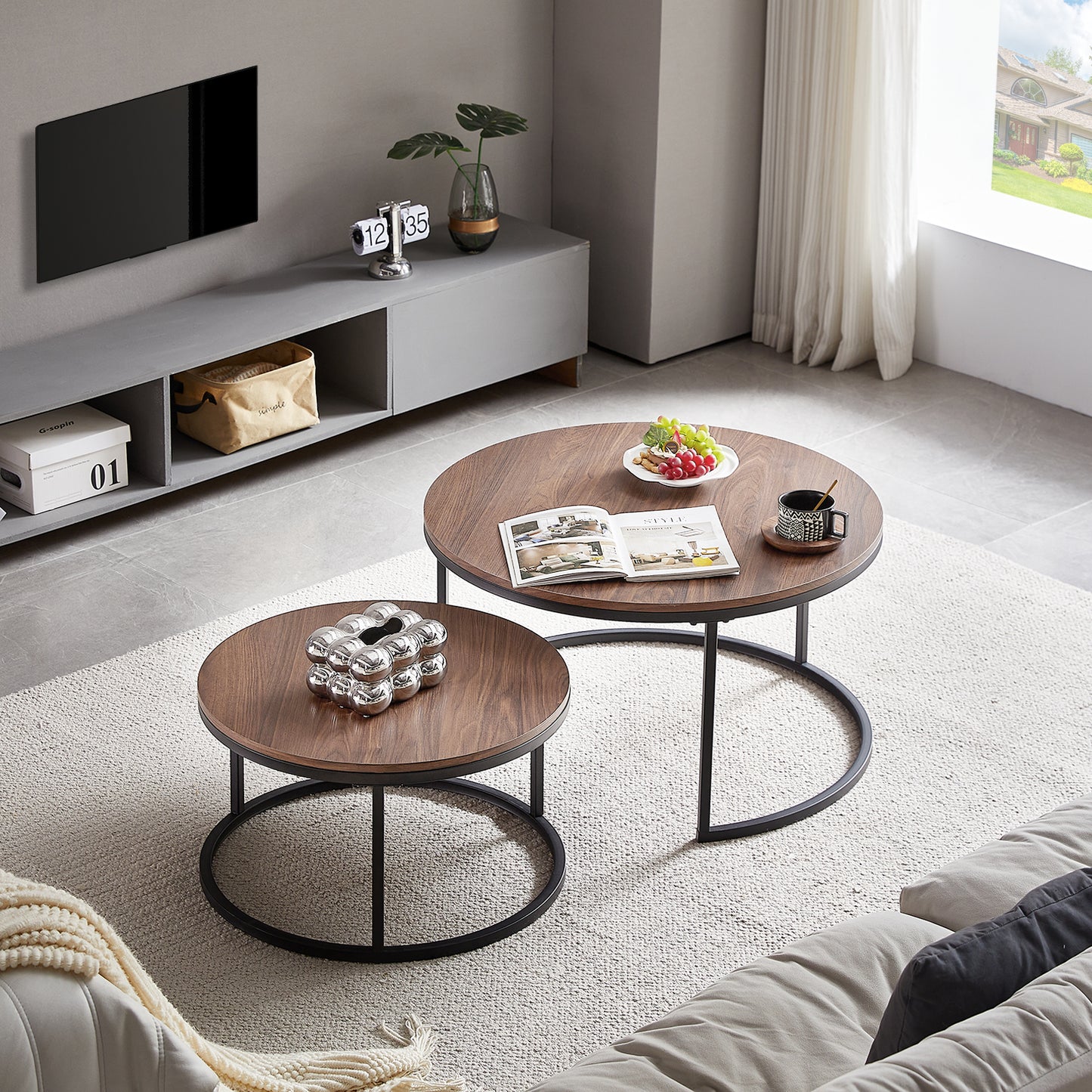 VARESE Satz-Couchtisch Φ80*45cm/Φ60*35 – Farbe Braun/Marmor