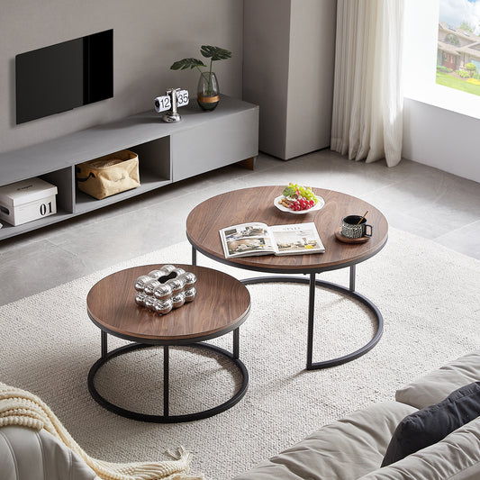 VARESE Satz-Couchtisch Φ80*45cm/Φ60*35 – Farbe Braun/Marmor