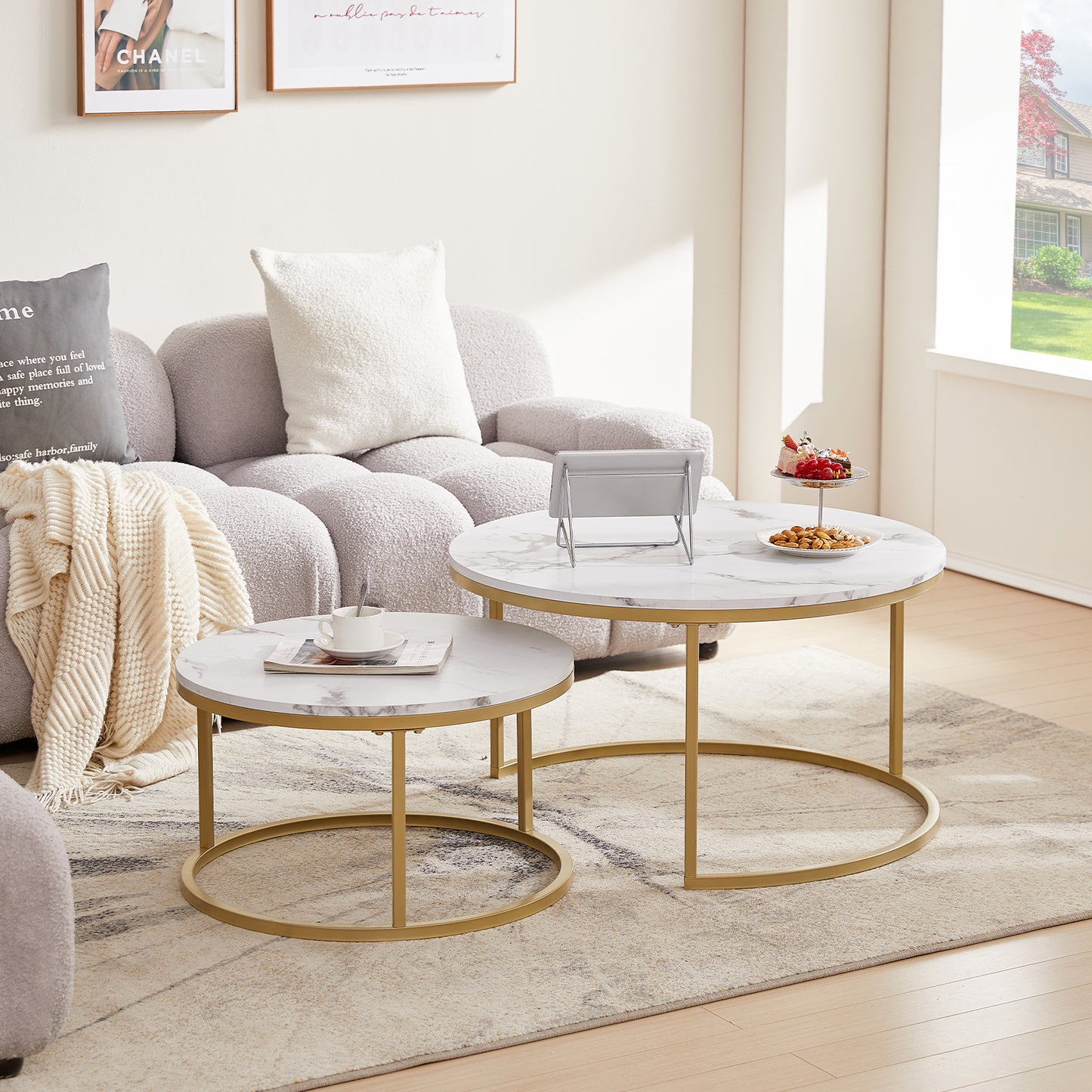 VARESE Satz-Couchtisch Φ80*45cm/Φ60*35 – Farbe Braun/Marmor