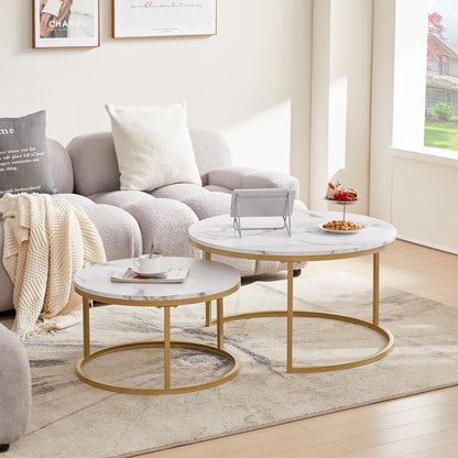 VARESE Satz-Couchtisch Φ80*45cm/Φ60*35 – Farbe Braun/Marmor