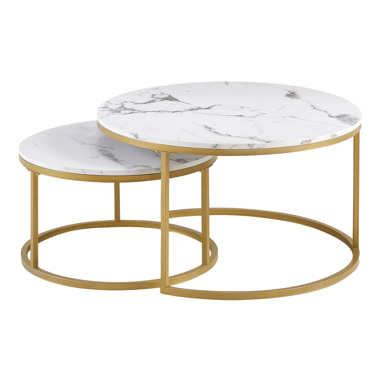 VARESE Satz-Couchtisch Φ80*45cm/Φ60*35 – Farbe Braun/Marmor