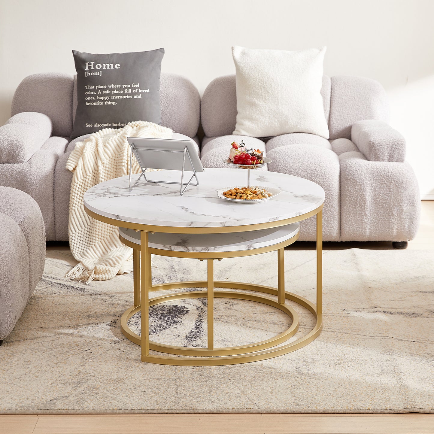 VARESE Satz-Couchtisch Φ80*45cm/Φ60*35 – Farbe Braun/Marmor