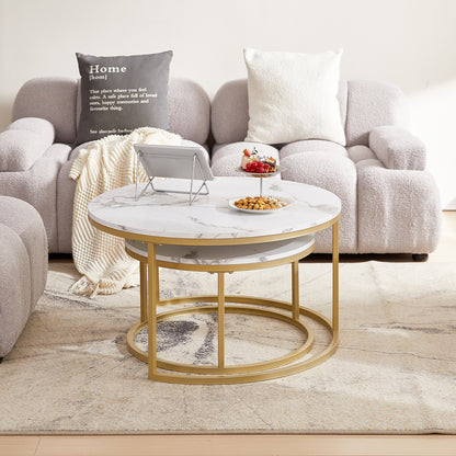 VARESE Satz-Couchtisch Φ80*45cm/Φ60*35 – Farbe Braun/Marmor