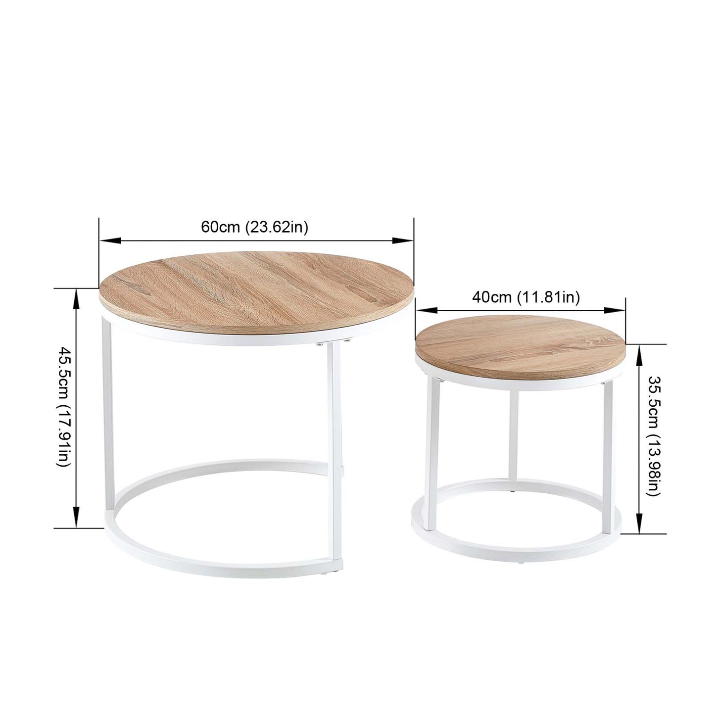 VERONA Couchtisch 2er-Set, bemaltes minimalistisches Design, rund, Durchmesser 60*45CM/40*35CM