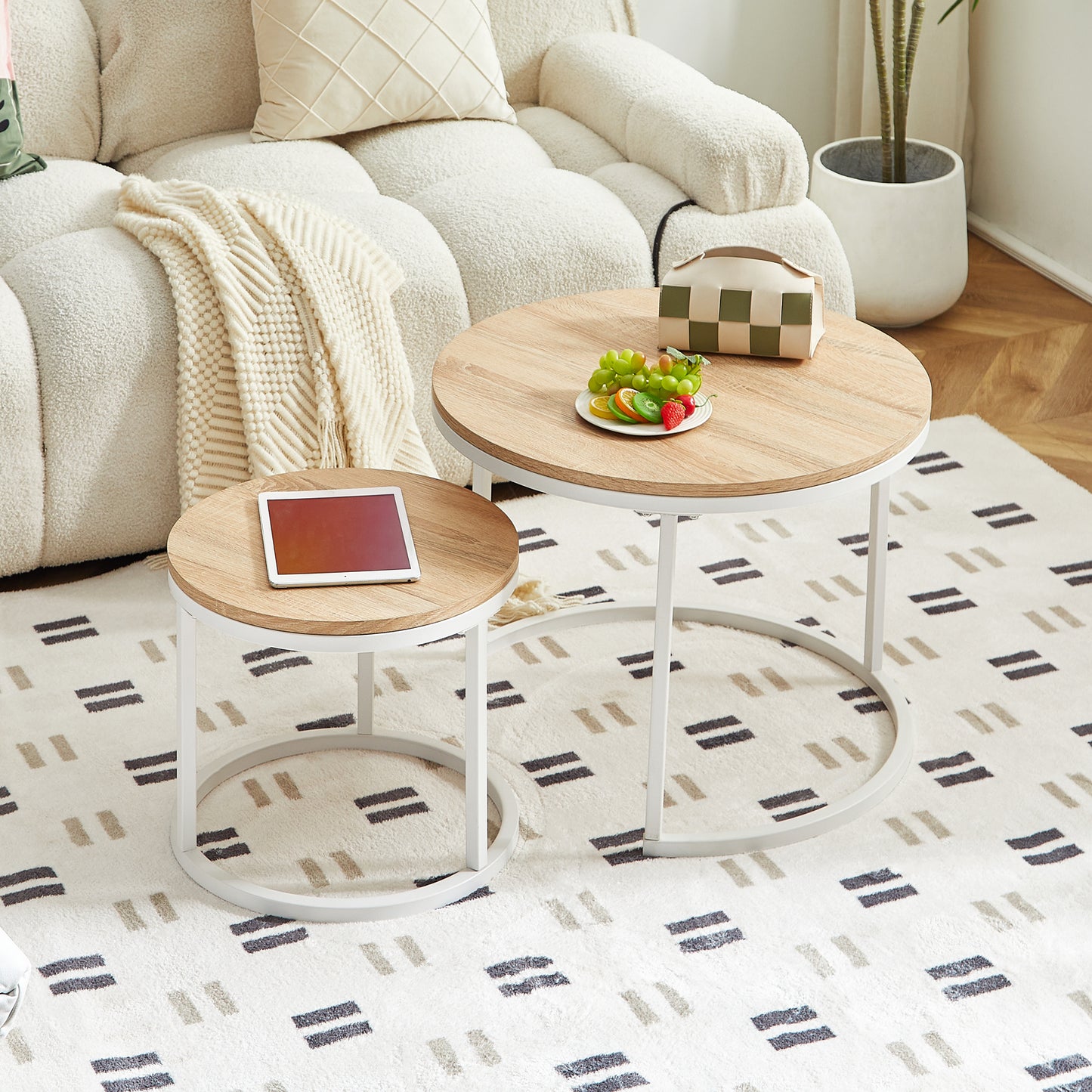 VERONA Couchtisch 2er-Set, bemaltes minimalistisches Design, rund, Durchmesser 60*45CM/40*35CM