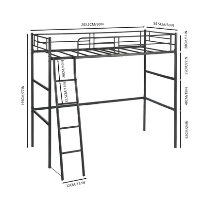 Loft Metallbettgestell mit Integrierter Leiter Schwarz - WALDO