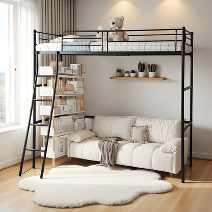 Loft Metallbettgestell mit Integrierter Leiter Schwarz - WALDO