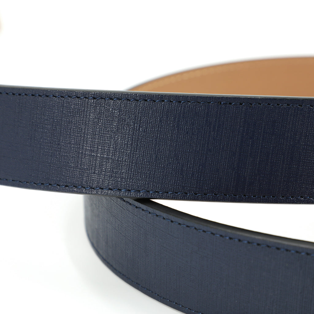 Waii Klassischer Automatikgürtel aus Rindsleder mit Stahlschnalle, dunkelblau