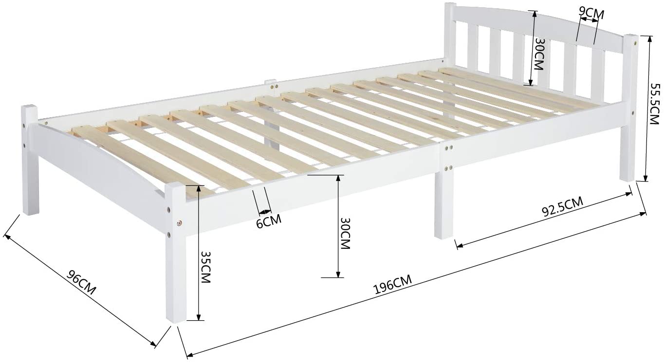ABATE Kiefernholz Einzel-/Doppelbett - Wei?