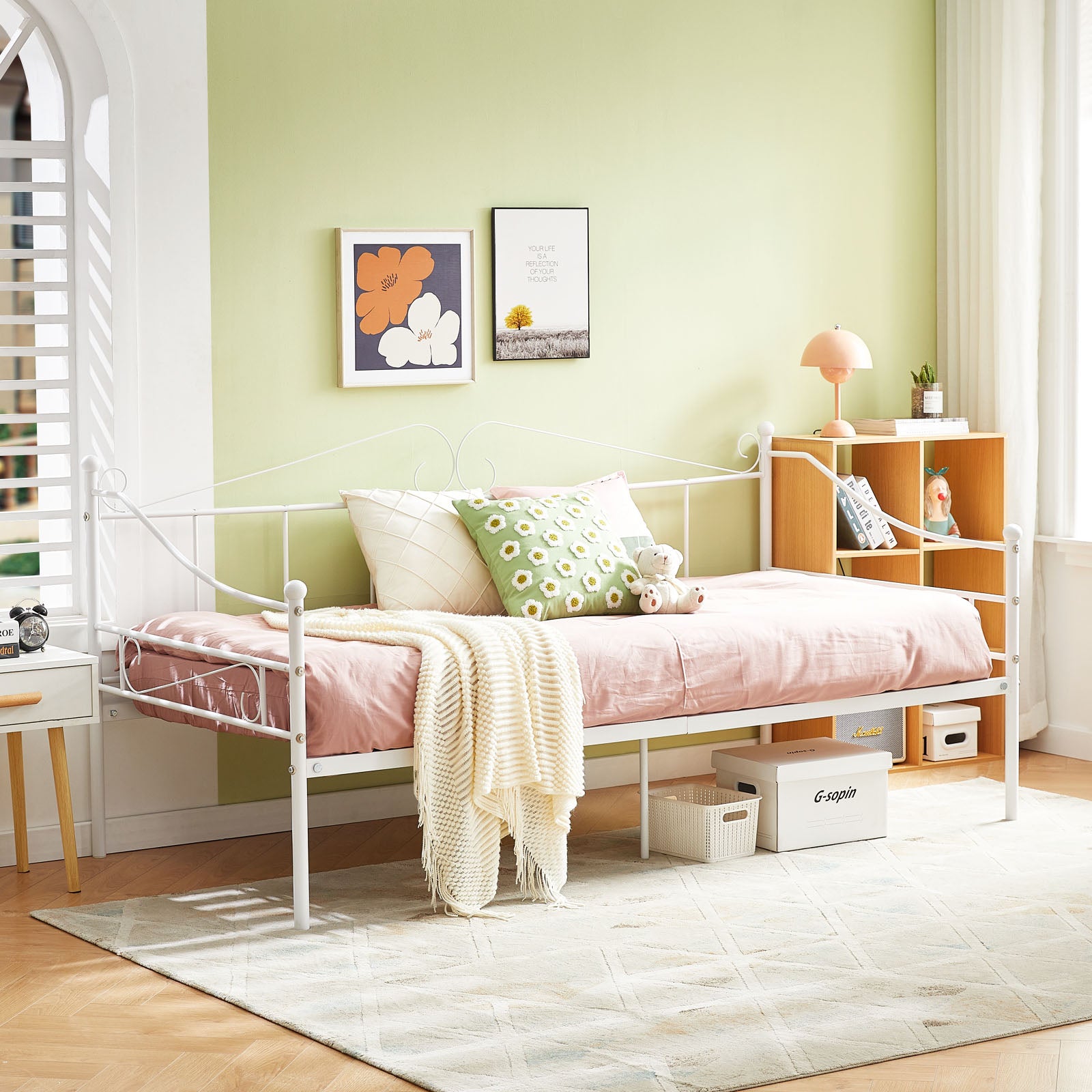 ALDER Metallbett ausziehbares Bett, als Jugendbett & G?stebett verwendbar Bett, Wei?