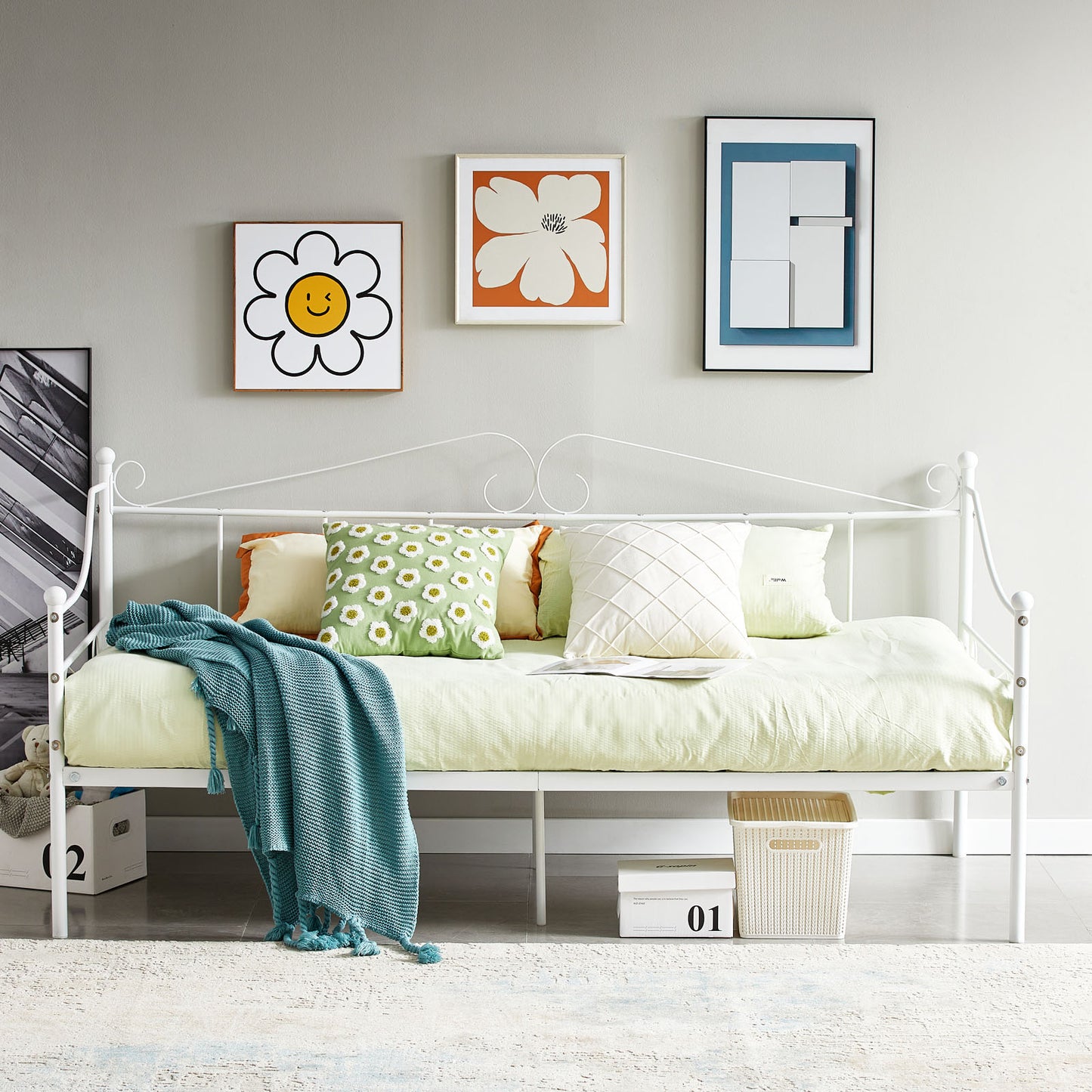 Metallbett, Ausziehbett, als Jugendbett oder Gästebett nutzbar, weiß - ALDER