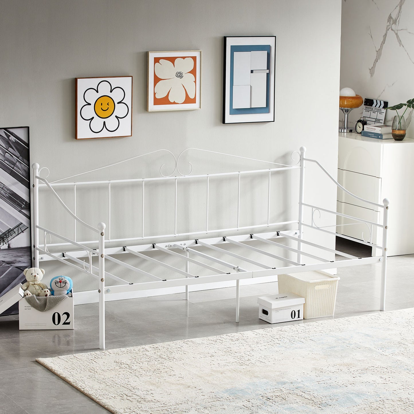 Metallbett, Ausziehbett, als Jugendbett oder Gästebett nutzbar, weiß - ALDER