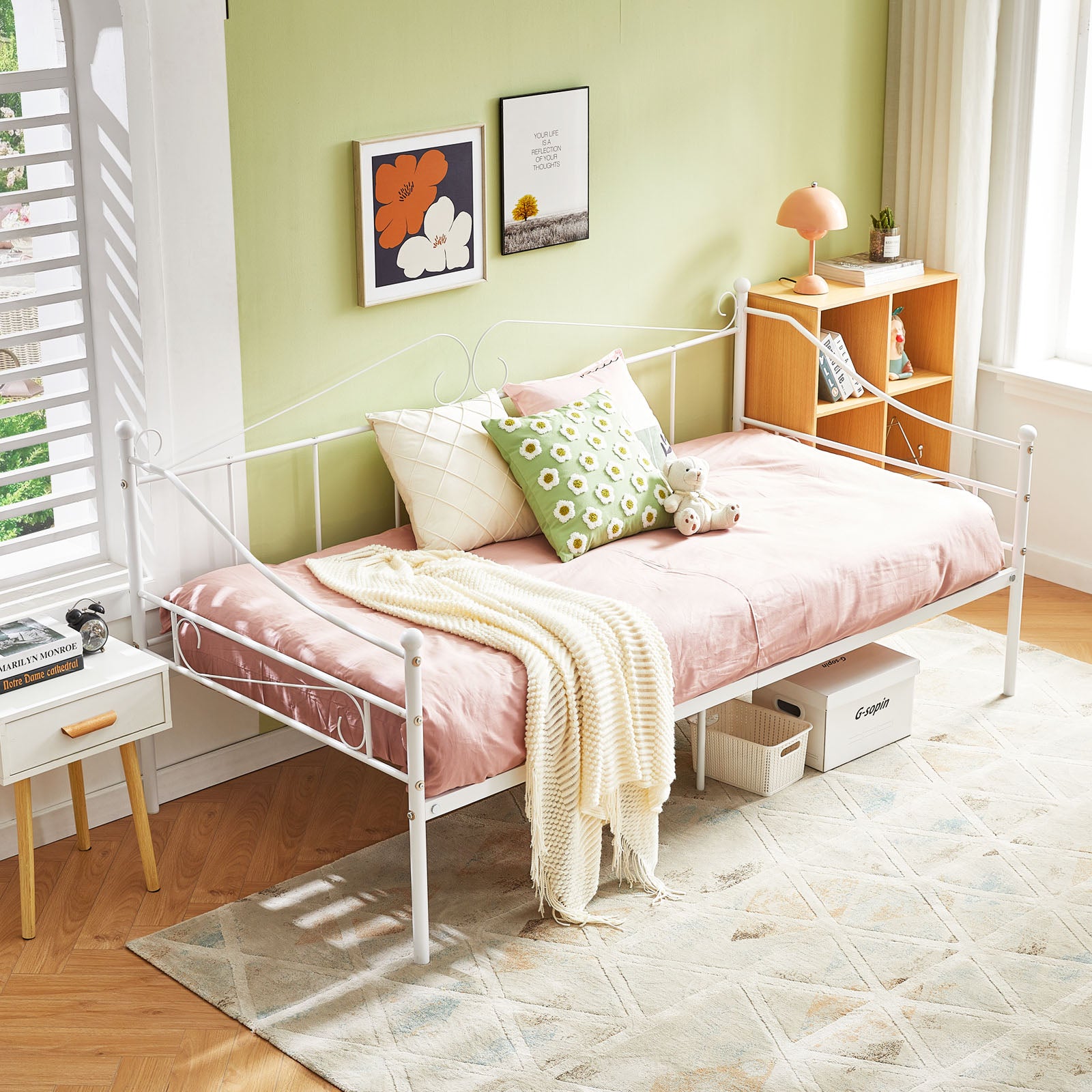 ALDER Metallbett ausziehbares Bett, als Jugendbett & G?stebett verwendbar Bett, Wei?