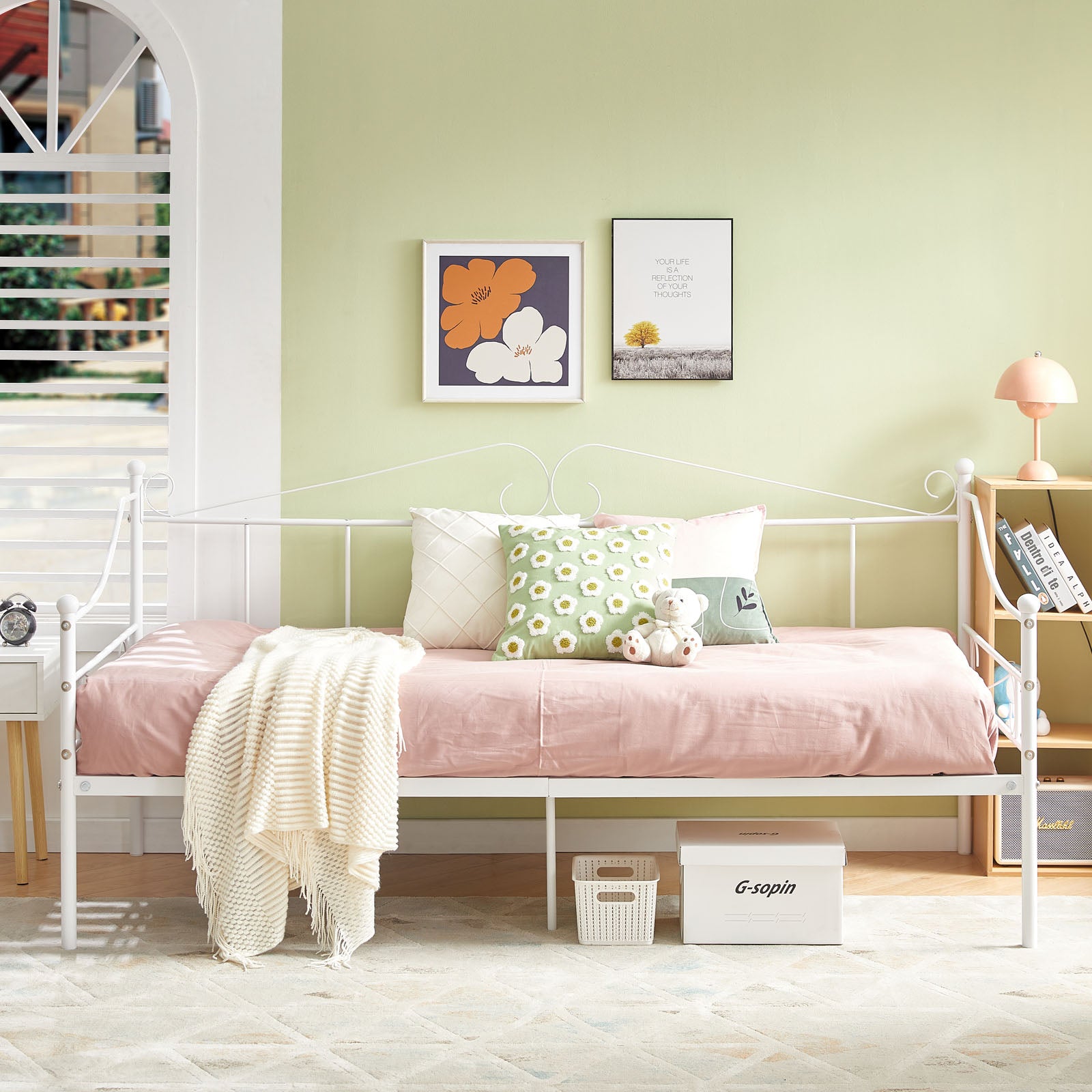 ALDER Metallbett ausziehbares Bett, als Jugendbett & G?stebett verwendbar Bett, Wei?