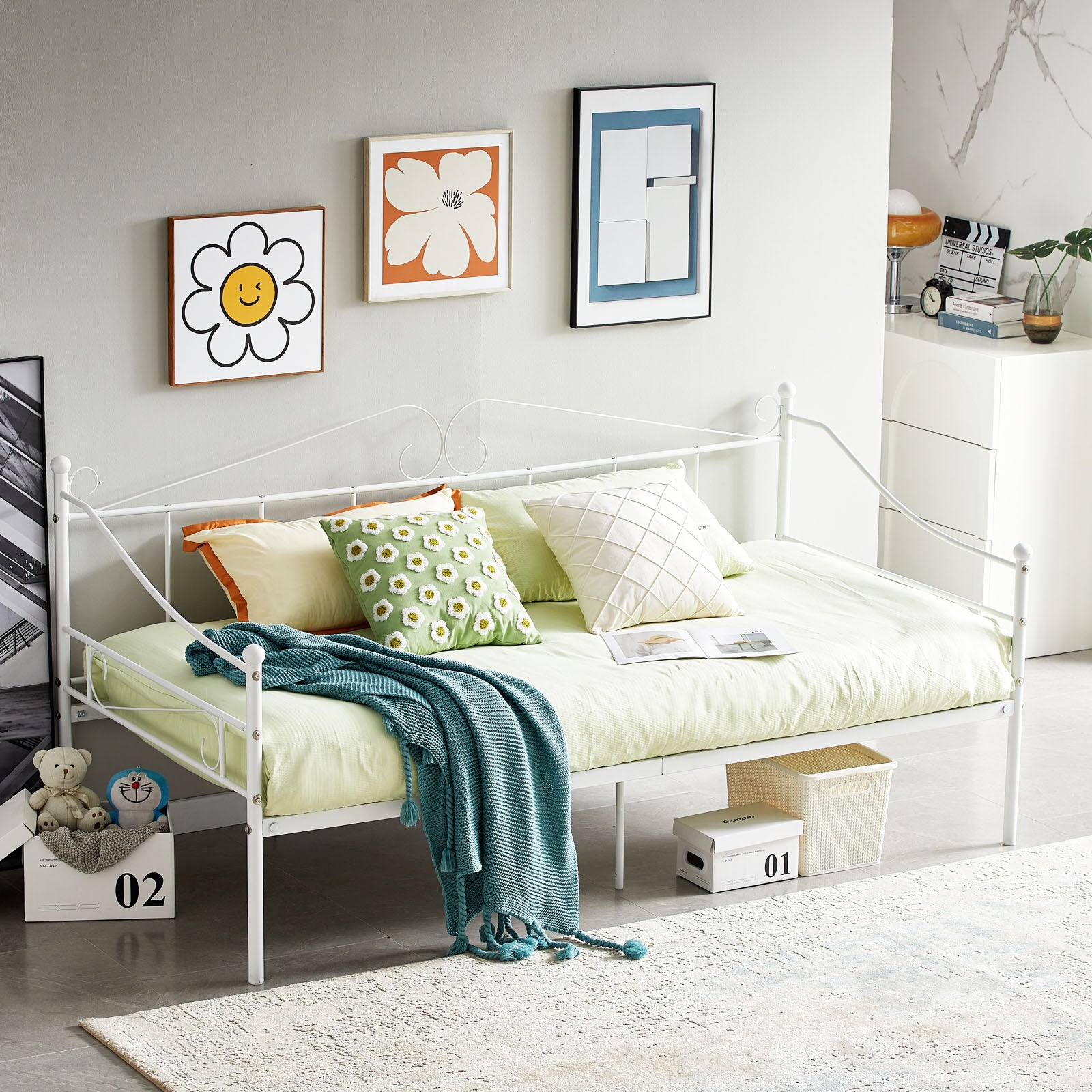 ALDER Metallbett ausziehbares Bett, als Jugendbett & G?stebett verwendbar Bett, Wei?