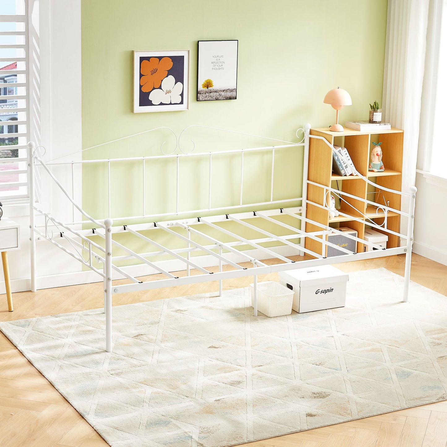 Metallbett, Ausziehbett, als Jugendbett oder Gästebett nutzbar, weiß - ALDER